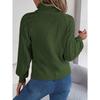 Autumn/Winter Casual Solid-Colour Buttoned Cable-Knit Turtleneck Bell-Sleeve Pullover for Women