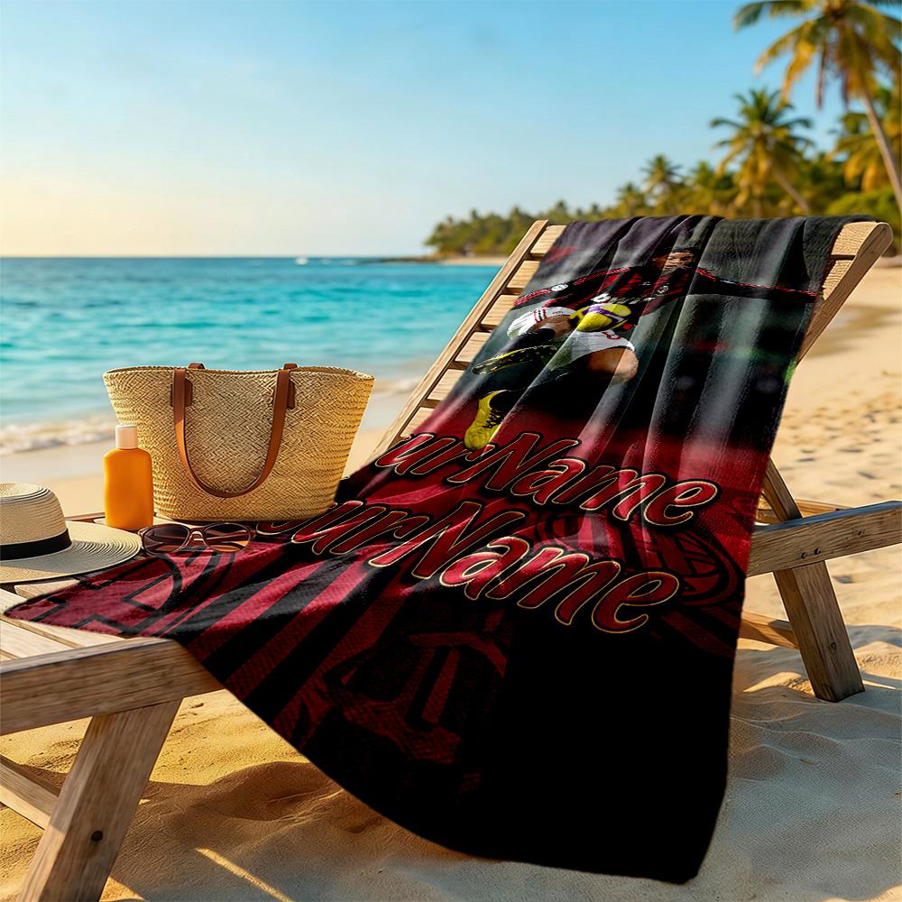 Ac Milan Personalized Text Beach Towel Soft Durable Quick-Dry Ideal for Travel Outdoor Swim Pool Yoga Surf Camping Hiking Gym Gift Holiday