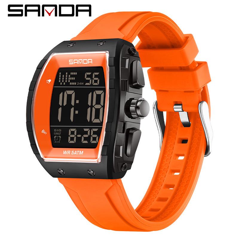 SANDA Men's Multifunctional Barrel-Shaped Sports Watch - Waterproof & Fashionable with Single Display Timing