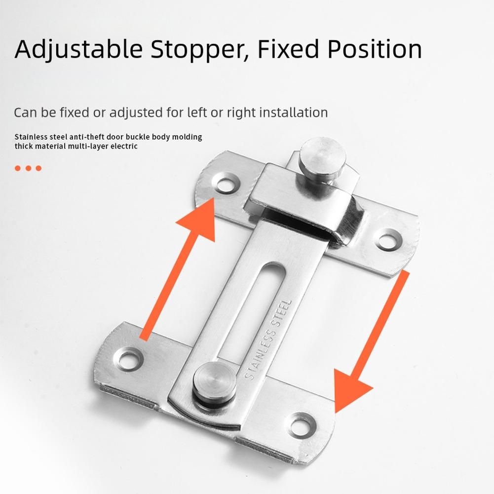 Stainless Steel Door Latch Featuring 90 Degree Lock and Adjustable Limiter Plate for Secure Locking and Pet Safety