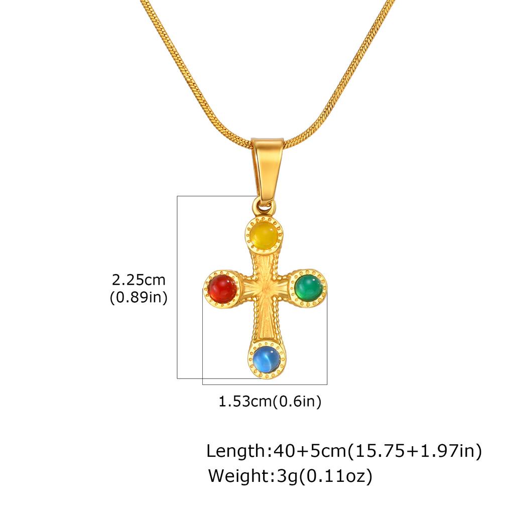 Stainless Steel Inlaid Natural Stone Cross Pendant Necklace Women'S Retro High-End Jewelry Pn-2197