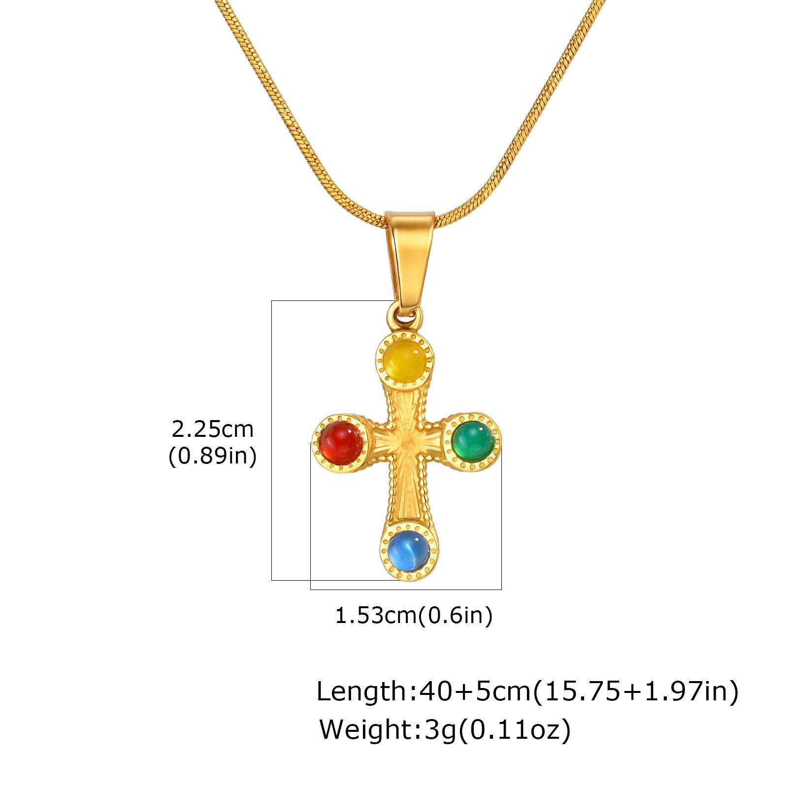 

Stainless Steel Inlaid Natural Stone Cross Pendant Necklace Women S Retro High-End Jewelry Pn-2197