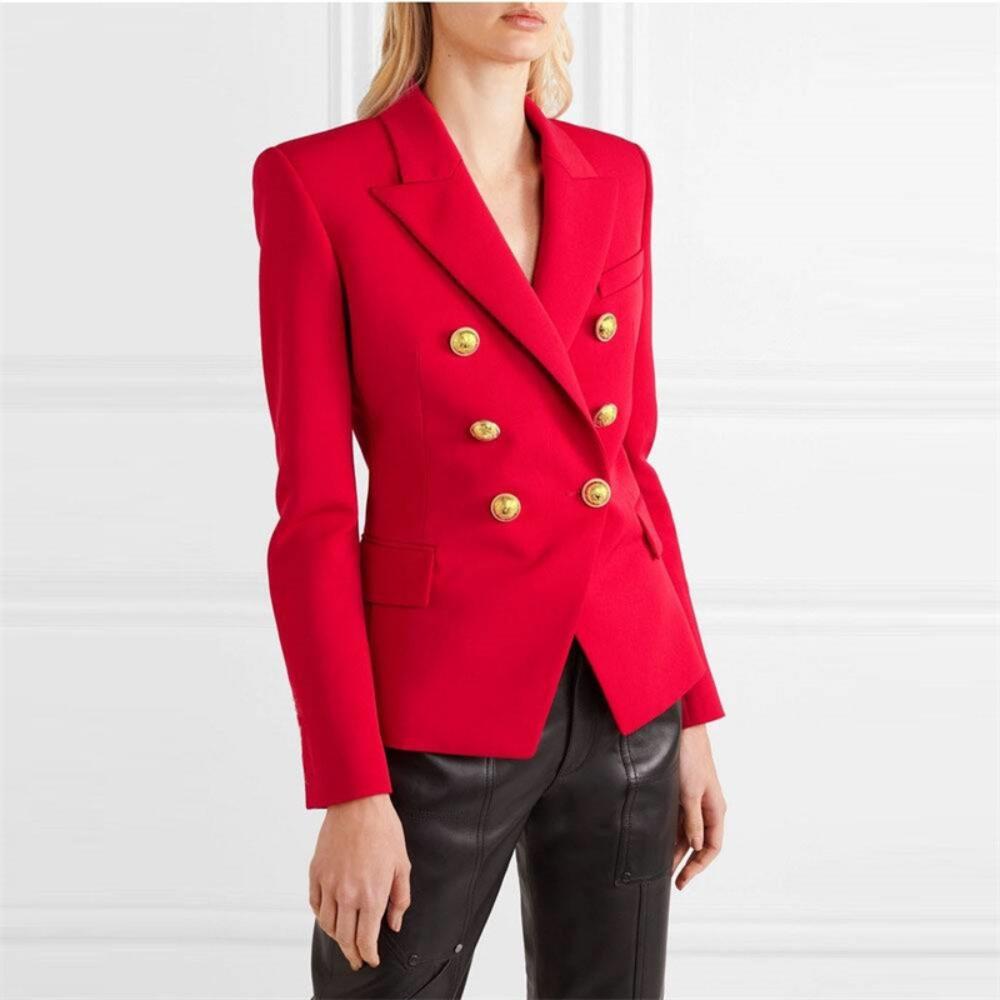 Women's Lapel Double Breasted Blazer Solid Color Long Sleeve Slim Fit Formal Business Short Suit Jacket