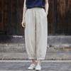 Johnature Women Cotton Linen Solid Color Straight Pants Elastic Waist Pockets Autumn Casual Pants Soft Fall Trouser