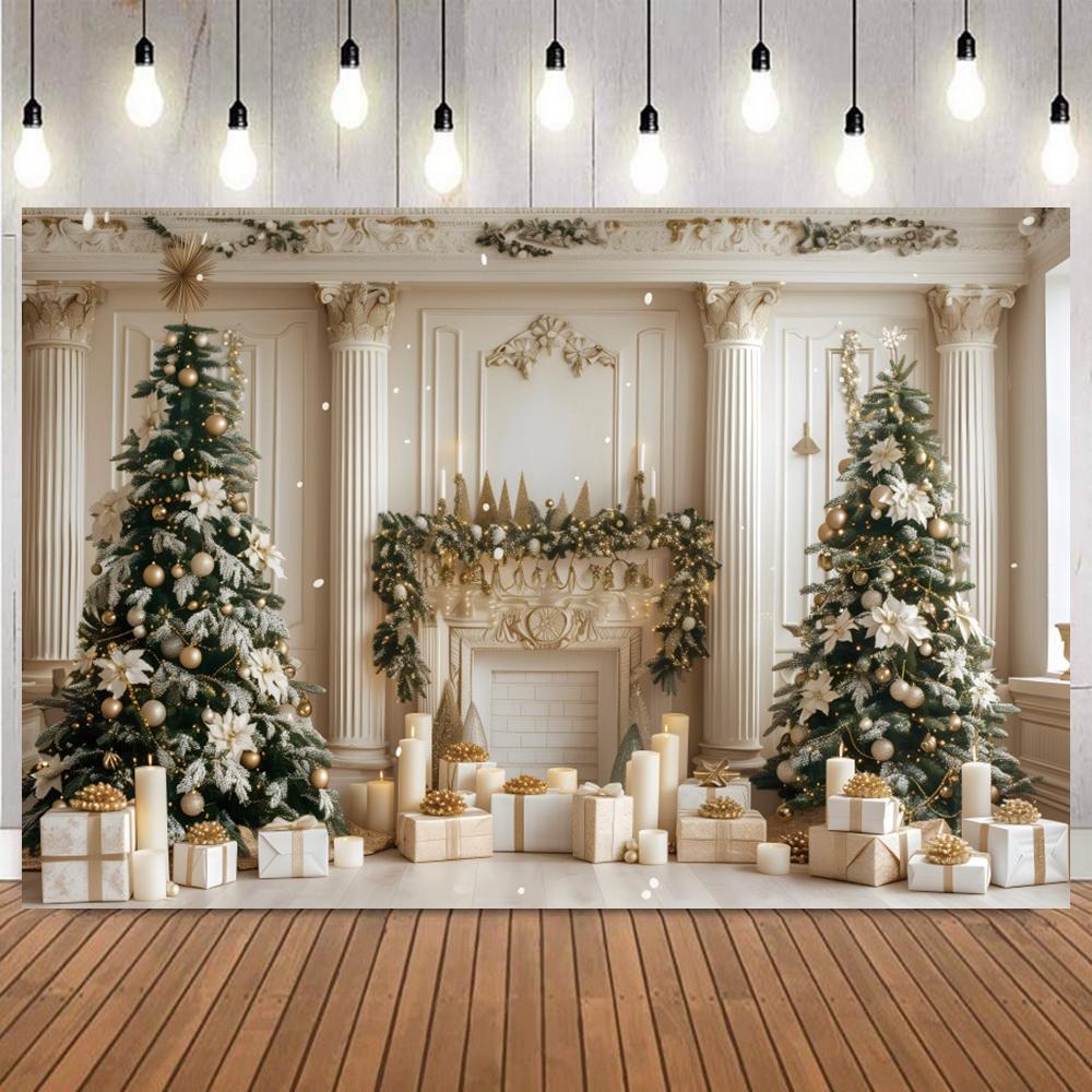 Christmas Photography Backdrop Snowflake Fireplace Xmas Tree Gifts Sparkling Stars Family Party Decor Banner Photo Backgrounds10
