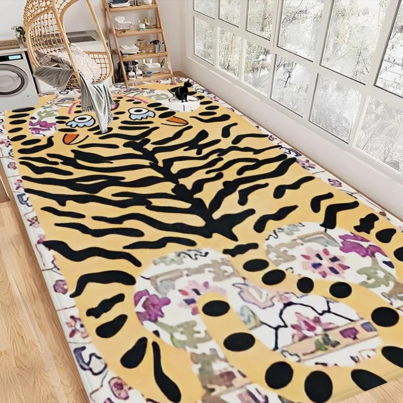 Playful Nordic Tiger Print Floor Mat Cartoon Style Doormat for Bathroom Toilet Bedroom Hotel Home Decor Easy Clean Fashionable