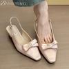 Bow Bead Women High Heels Sandals Pointed Toe Shoes Slippers Slingback 2025 Summer Sexy Pumps Trend Dress Chunky Sandalias Mujer