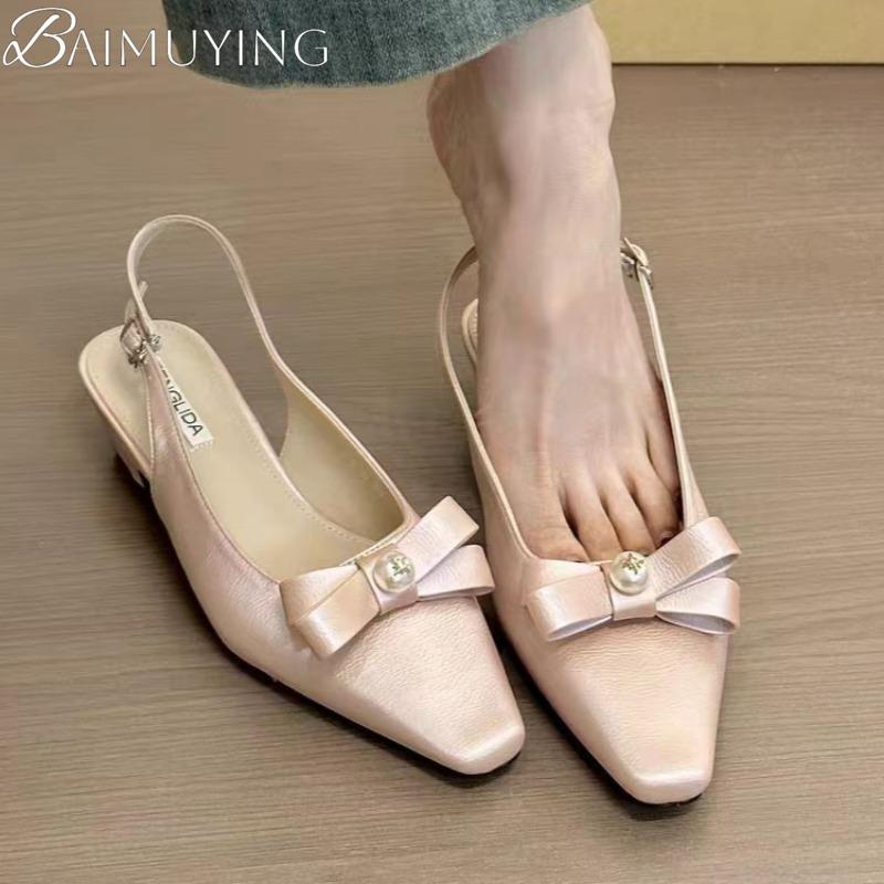 Bow Bead Women High Heels Sandals Pointed Toe Shoes Slippers Slingback 2025 Summer Sexy Pumps Trend Dress Chunky Sandalias Mujer