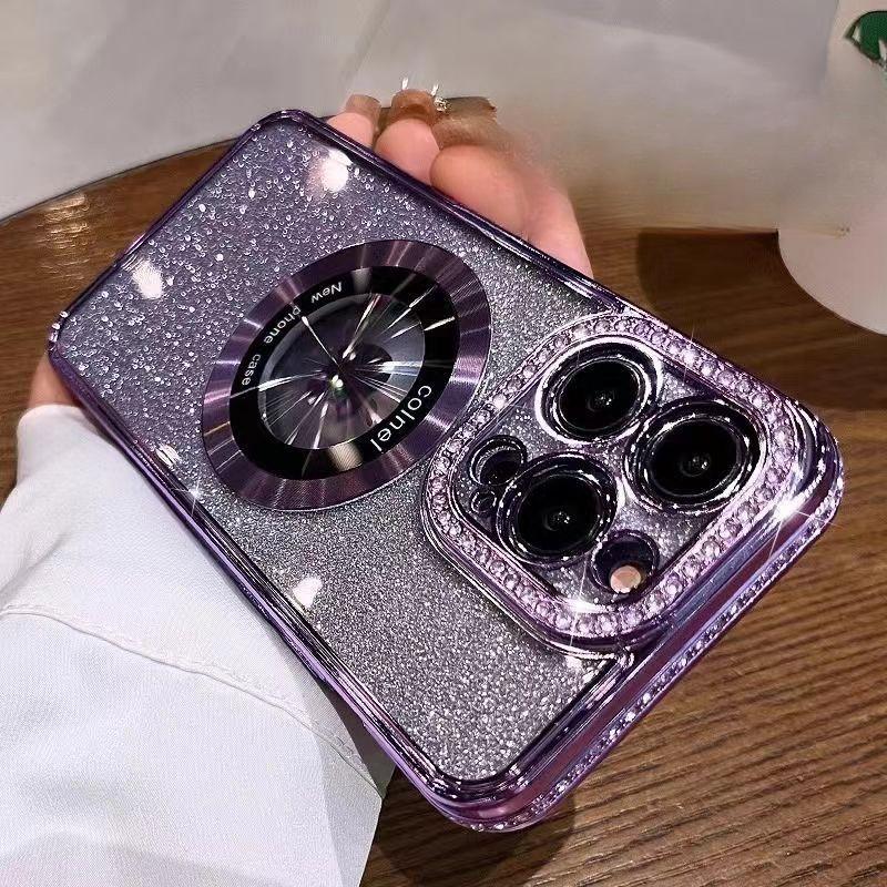 

iPhone 16 стразы покрытие флэш-порошок подходит для Apple 15 Promax мобильный телефон чехол зеркало магнитный кронштейн 14 полный пакет Apple 11Pro