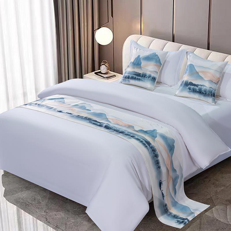 High-grade Embroidery Bed Runners Golden Red Bed Flag Covers Pillowcases Bedding Home Hotel Decor New Chinese Satin Throw Runner