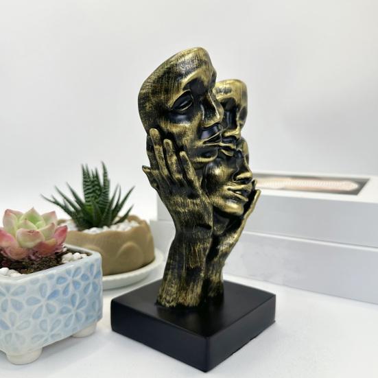 Gothic Bronze Face Sculpture Abstract Dark Art Human Face Resin Figurine Statue Home Office