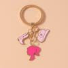 Cute Enamel Pink Love Heart Keychain Rose Flower Key Rings Pendant for Key Holder Women Girls Handbag Pendants DIY Jewelry Gifts