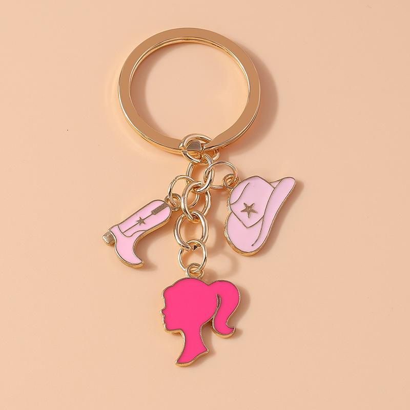 Cute Enamel Pink Love Heart Keychain Rose Flower Key Rings Pendant for Key Holder Women Girls Handbag Pendants DIY Jewelry Gifts