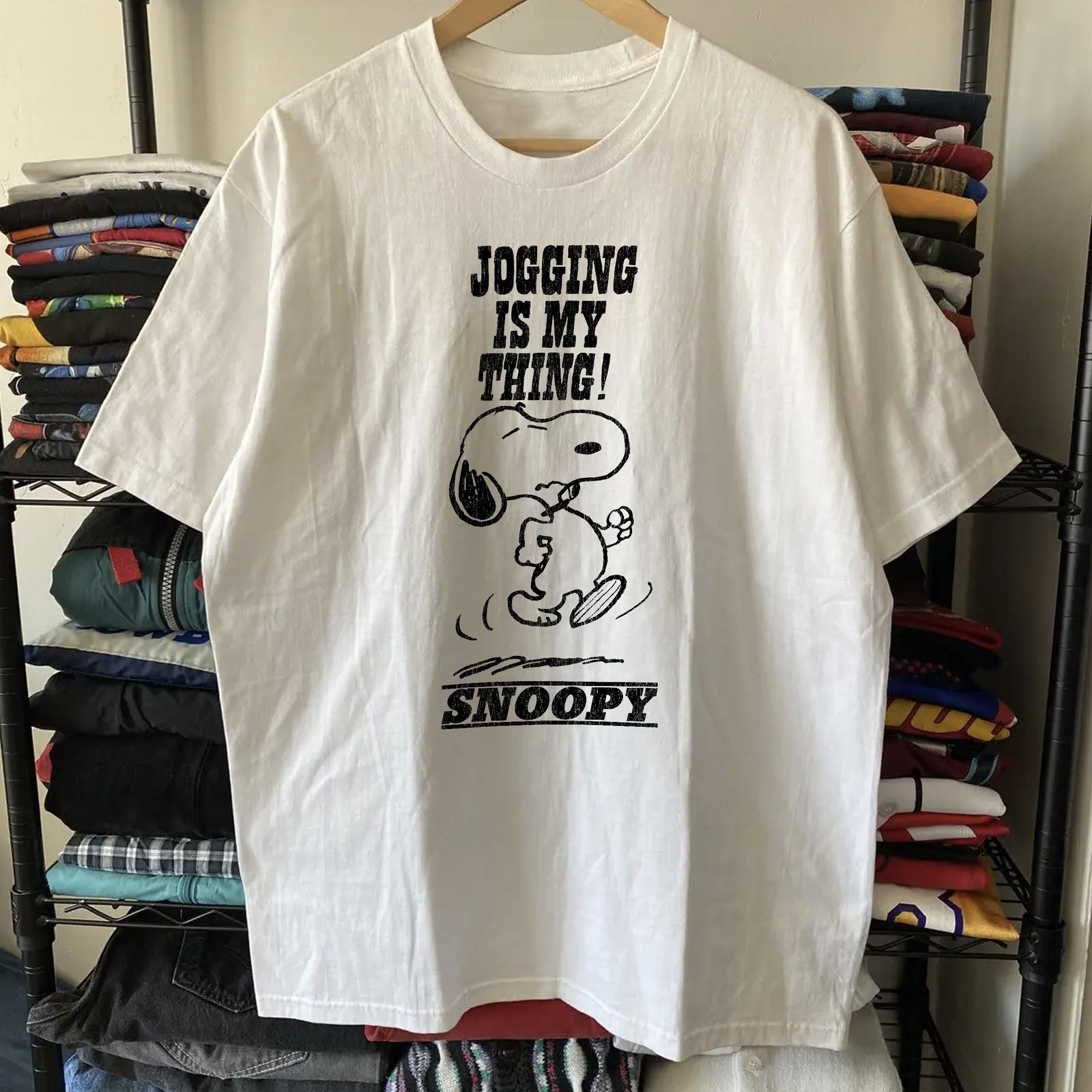 60s 60S Snoopy Jogging Is My Thing Aged T-Shirt White M XL