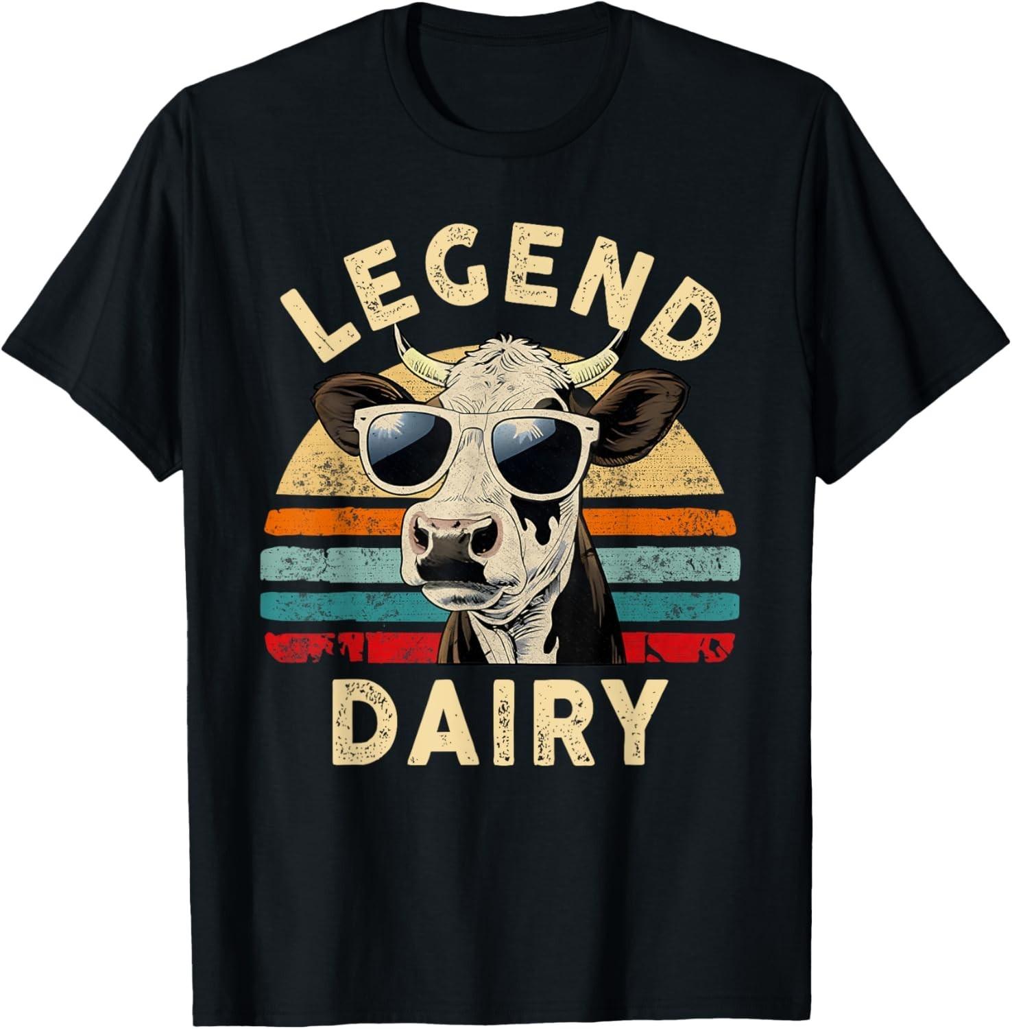 Legend Dairy Funny Farmer Cow Farmer Pun Graphic Cow Vintage T-Shirt Mens Womens Tees Top XL