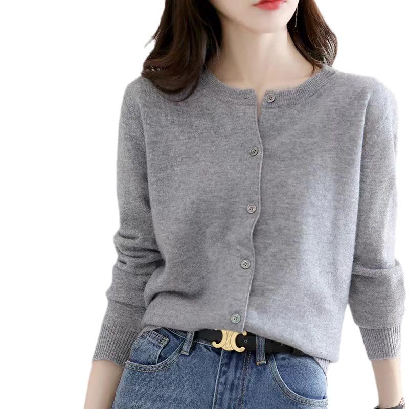 

Женский кашемировый кардиган с круглым вырезом - Осень/Зима, 100% шерсть, вязаный дизайн однотонного цвета S