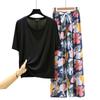 T-shirt girocollo in modal con pantaloni a gamba larga floreali in popeline Set pigiama estivo sottile Tuta casual larga per dormire Loungewear comodo tutto da abbinare