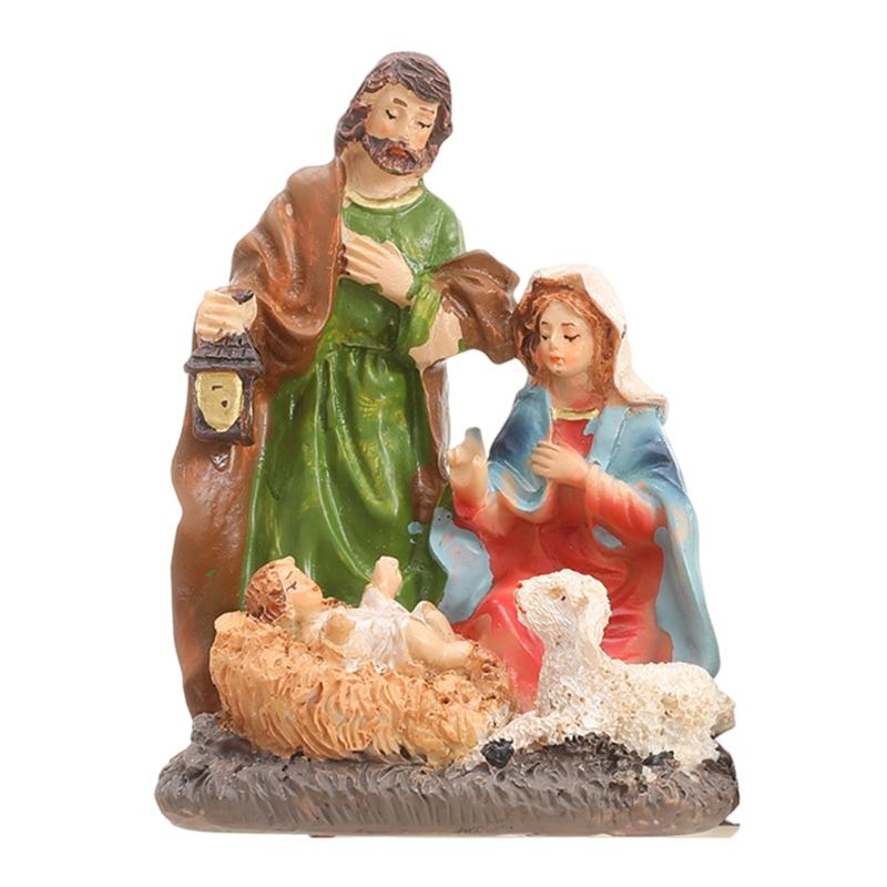 Detailed Holy Family Resins Statue Christmas Home Desktop Decors Religious Nativity Scene Figurine Shelf Ornament Gift