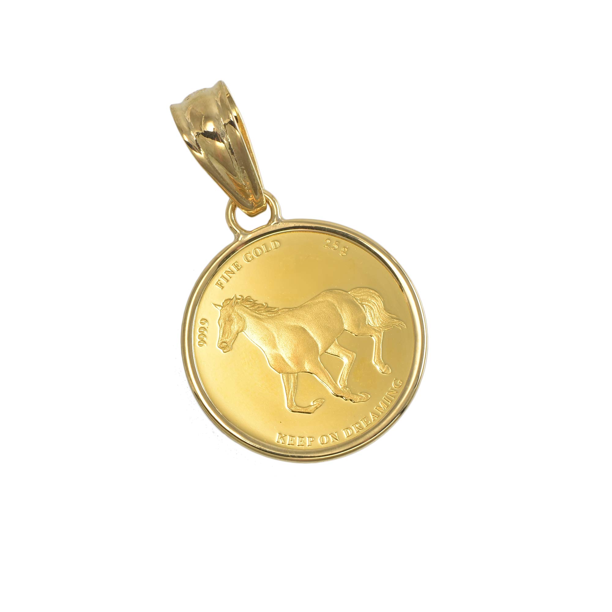 

K24 Pure Gold Coin Pendant Pump Horse Horseshoe Simple K18 Frame Engraved [SPERANZA] 2.5g