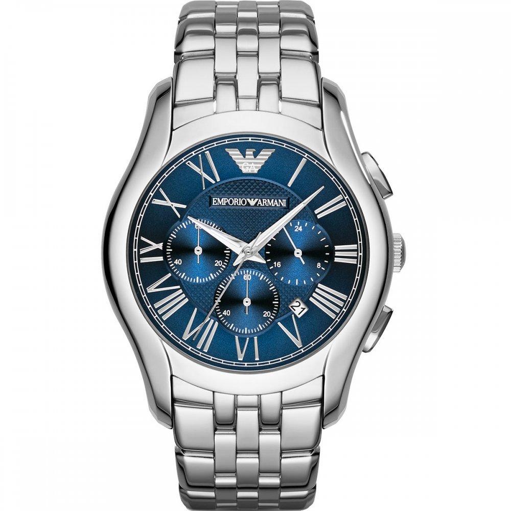 Emporio Armani Men's Silver Ar1787 Blue Chronograph Dial Watch