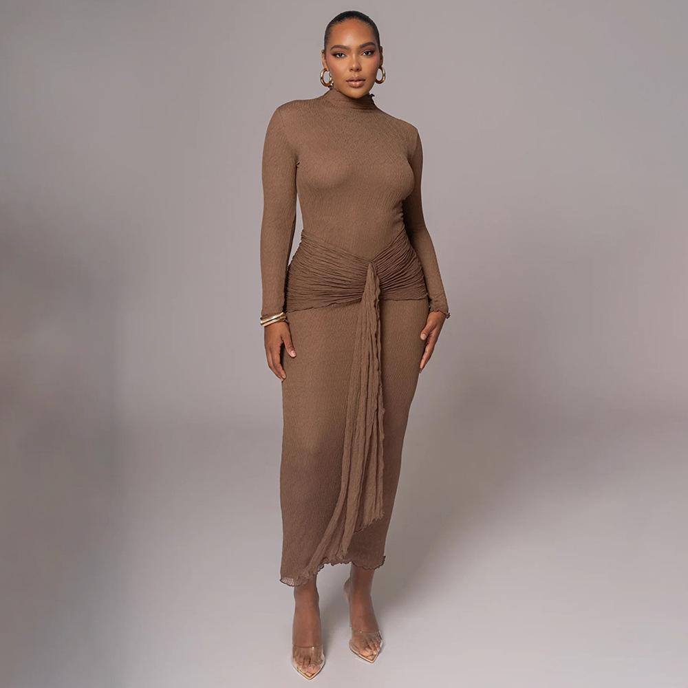 Abito da Donna alla Moda di Alta Gamma a Maniche Lunghe con Scollo Rotondo Slim Fit per Autunno Inverno Abito Lungo da Donna per Strada Spiaggia Festa