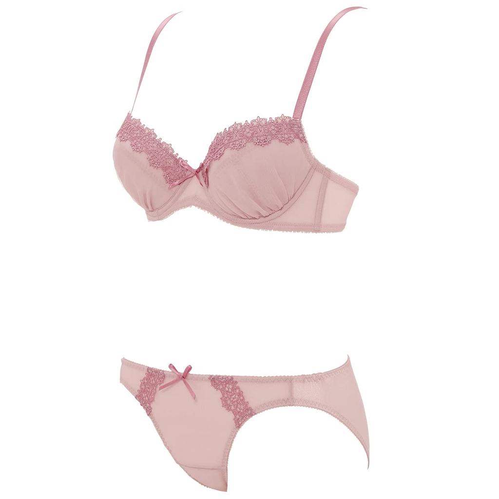 by Daily AMOSTYLE Cup Bra Shorts Set M019 D 70 [AMOSTYLE Triumph] 3/4 Bra, & (Nostalgic Pleats) Women's (Rose) /