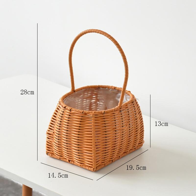 New Internet celebrity decoration portable flower basket packaging flower basket handmade rattan floral arrangement gift straw wood chips