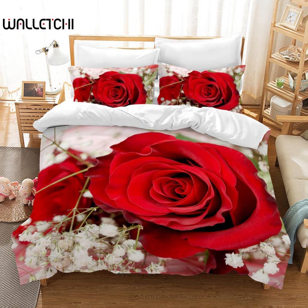 

Комплект постельного белья с изображением розы, двуспальная кровать размера Queen, комплект постельного белья из микрофибры на День святого Валентина, повседневный комплект постельного белья из полиэстера на День матери EU single(135x200cm)
