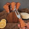 Akazienholz Weihnachtsbaum Käsemesser & Gabel Set mit Holzsockel - 6-teiliges Set