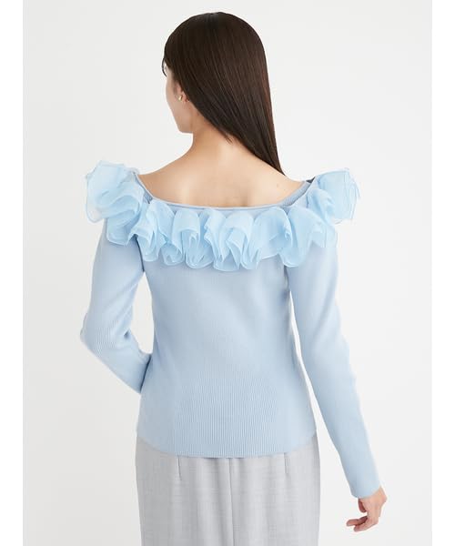 Selford Ruffle Rib Knit Top CWNT251096 SAX 2-Way Women's