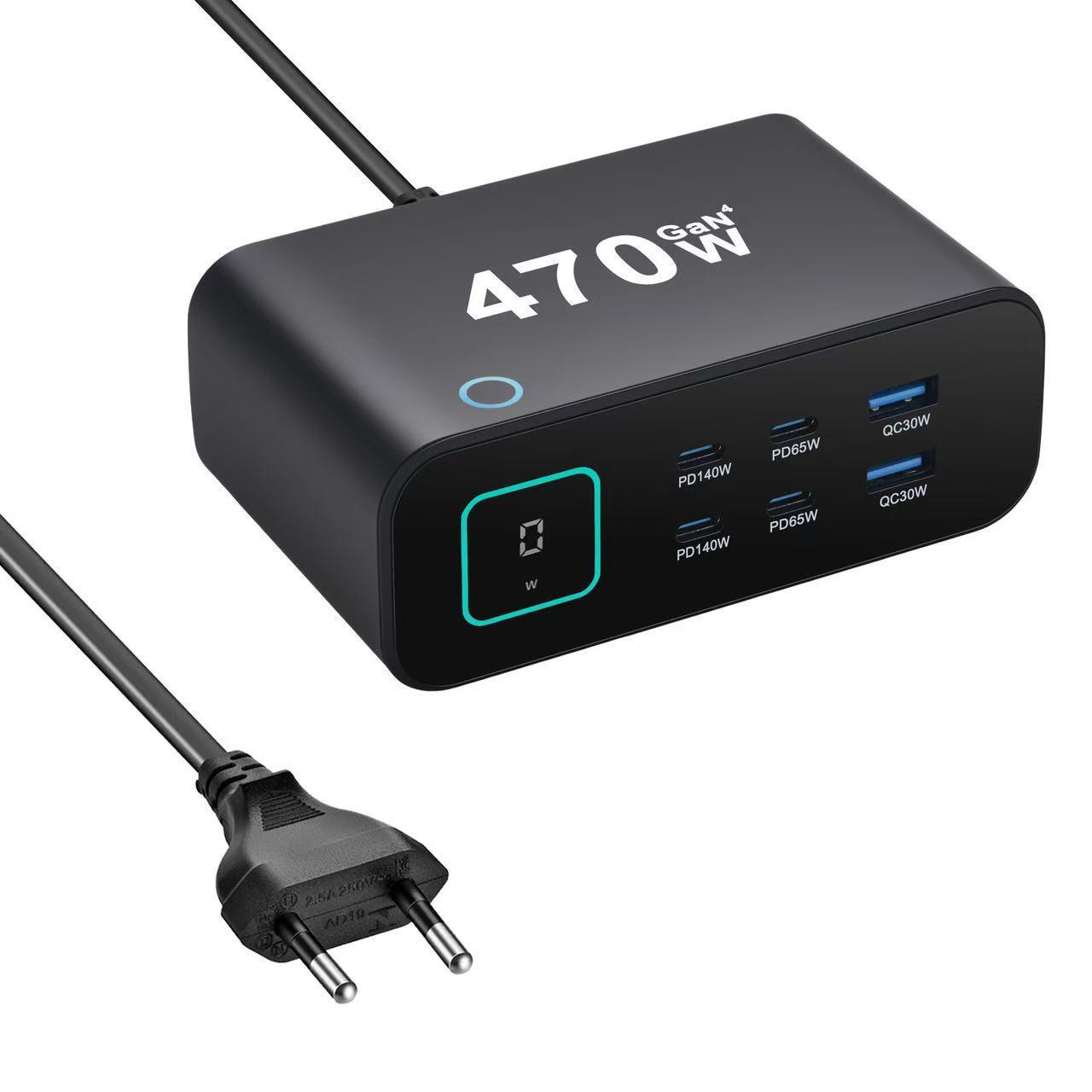 140W Gallium Nitride Fast Charger with TFT Display, PD3.1 Port, Multi-functional, 470W Fast Charging Desktop Charger