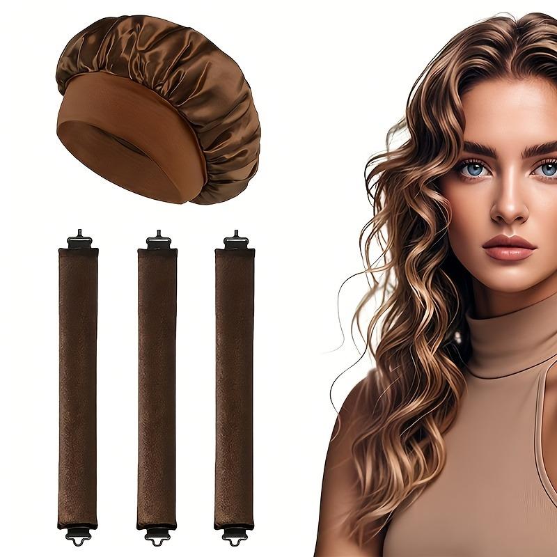 4 Pcs No Heat Hair Curler Set with Satin Bonnet, Overnight Anti-Frizz Wave Styling Tools, Adjustable Soft Fit for All Hair Types