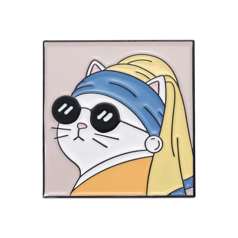 I Love Meow Enamel Pins Custom Oil Painting David Meowie Good Vibe Brooches Lapel Badges Cartoon Animal Fun Jewelry Gift Friends