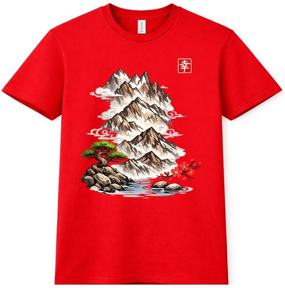 Japanese Mountain T Shirt Sakura Bonsai Landscape Art Graphic Tee Vintage Style S