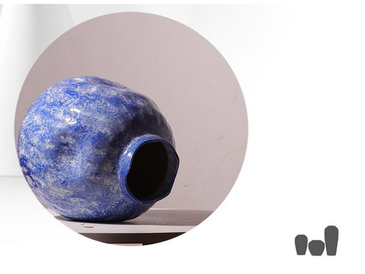 Nordic Minimalist Blue Ceramic Vase for Living Room Flower Arrangements