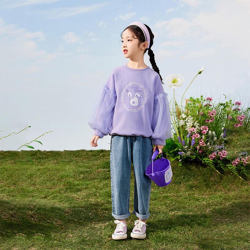 Girls' Mesh Sleeve Sweatshirt with Sweet Print