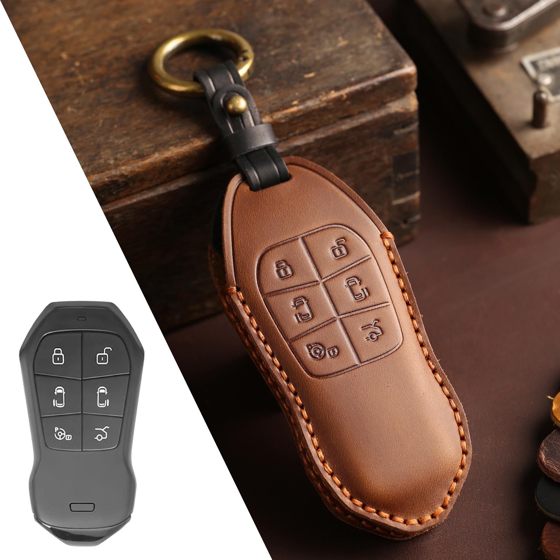 Dedicated to Xiaopeng X9 key set Xiaopeng X9 car modification leather remote control protection case buckle personality коричневый