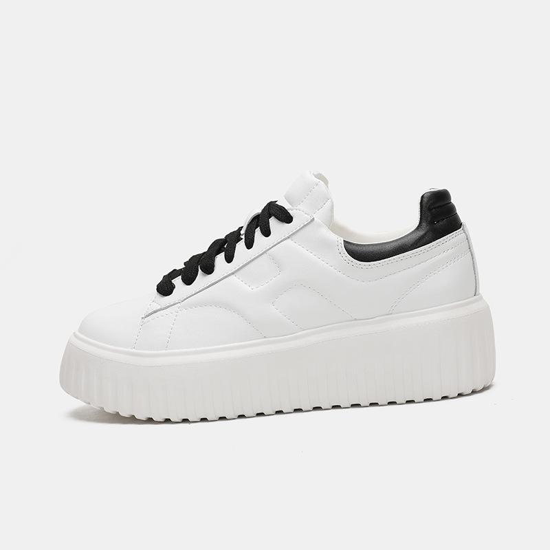 

thick-soled leather little white shoes for women 2025 spring new round head versatile casual sports board shoes muffin biscuit shoes for women 35 чорний