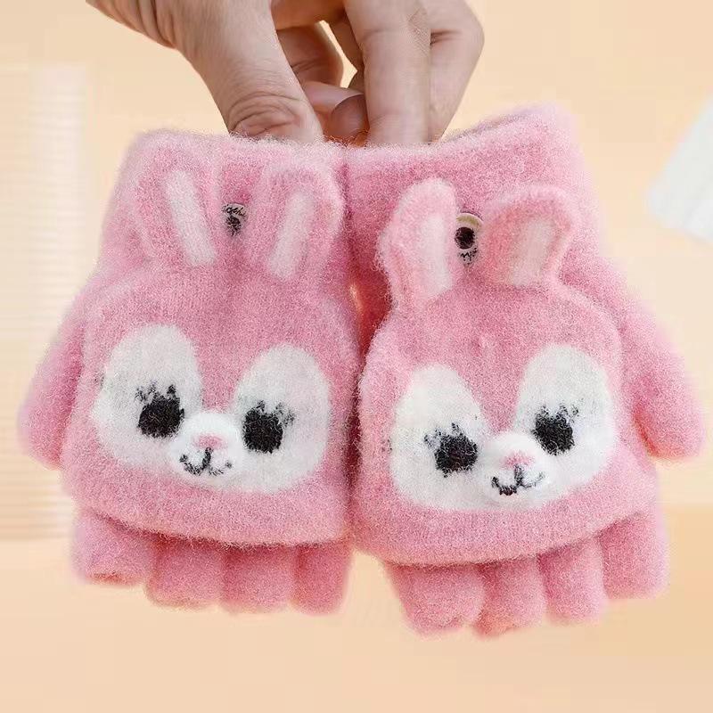 

Детские зимние перчатки без пальцев с мультяшным откидным верхом - Милые, Теплые, Толстые, Без пальцев, Защищающие от холода, Идеальные для письма