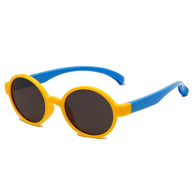 Cute Round Kids' Sunglasses With Color-Blocked Legs, Uv400 Protection, Lightweight Sun-Shading Glasses For Babies S5006