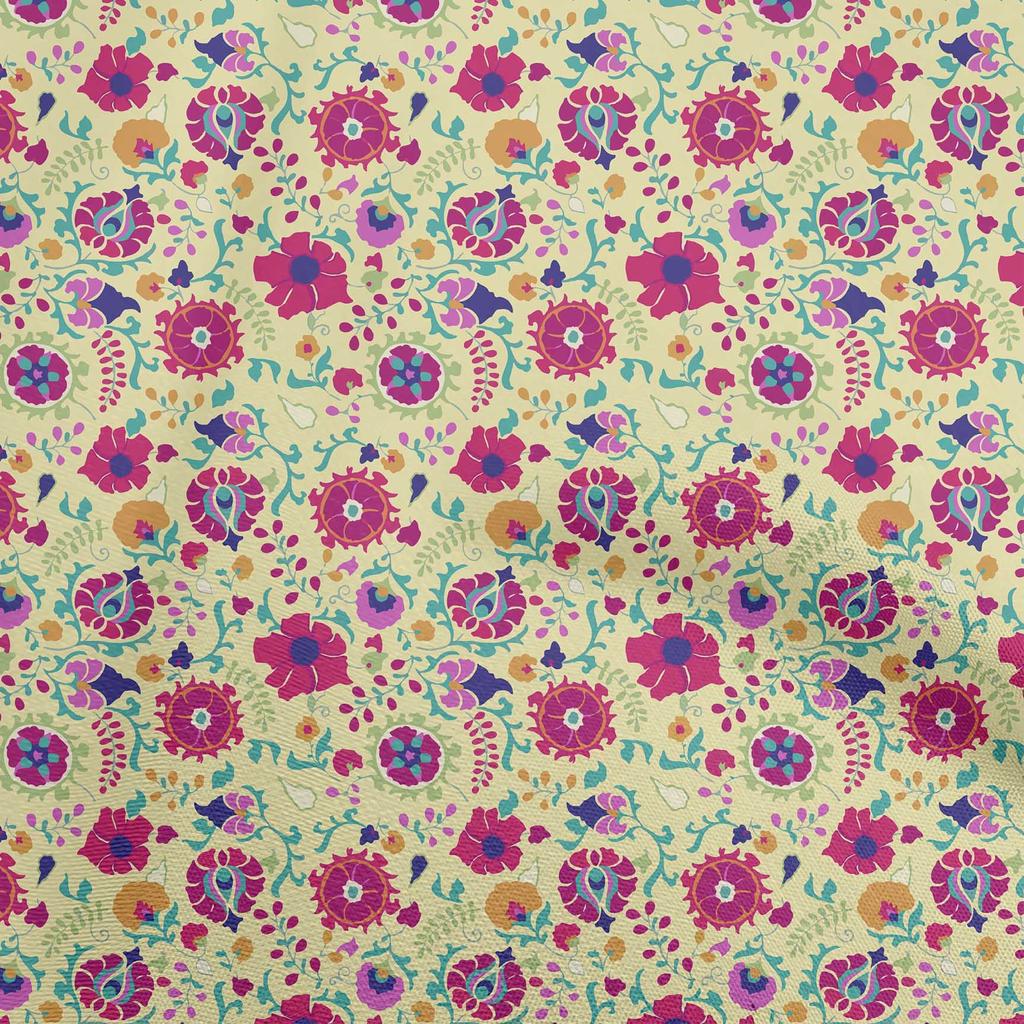 oneOone Baumwoll-Flex Hellblau Stoff Asiatisch Suzani Patchwork-Materialien Druck Nähstoff Pro Meter 40 Zoll