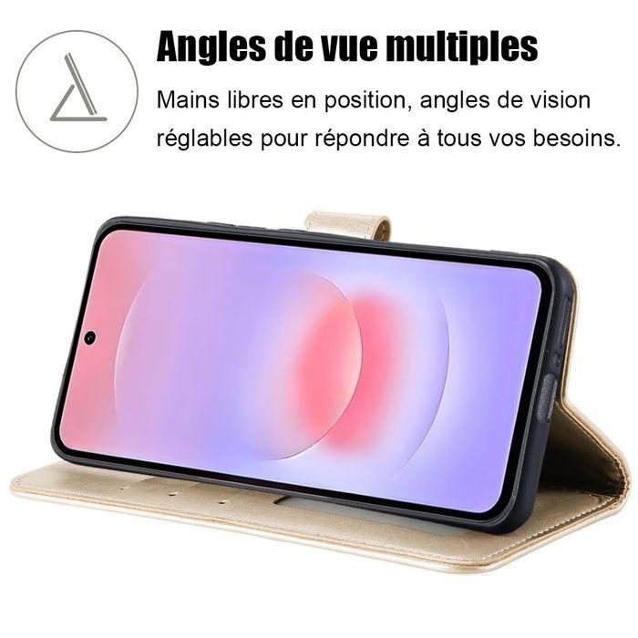 Coque pour Samsung Galaxy A37 5G, Protection Rabat Cuir Synthétique Anti-Rayures Motif Floral Doré