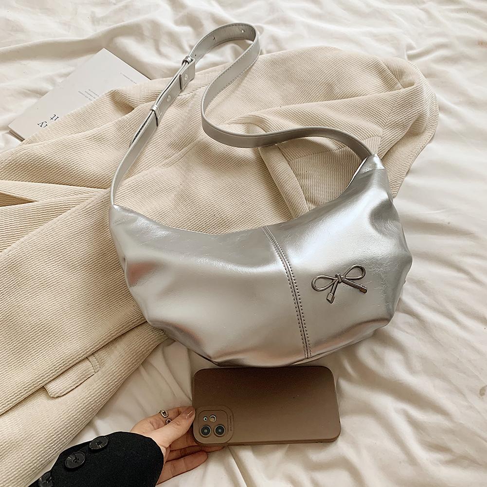 Women Shoulder Bag Adjustable Strap PU Leather Crescent Bag Hobo Bag (Black)