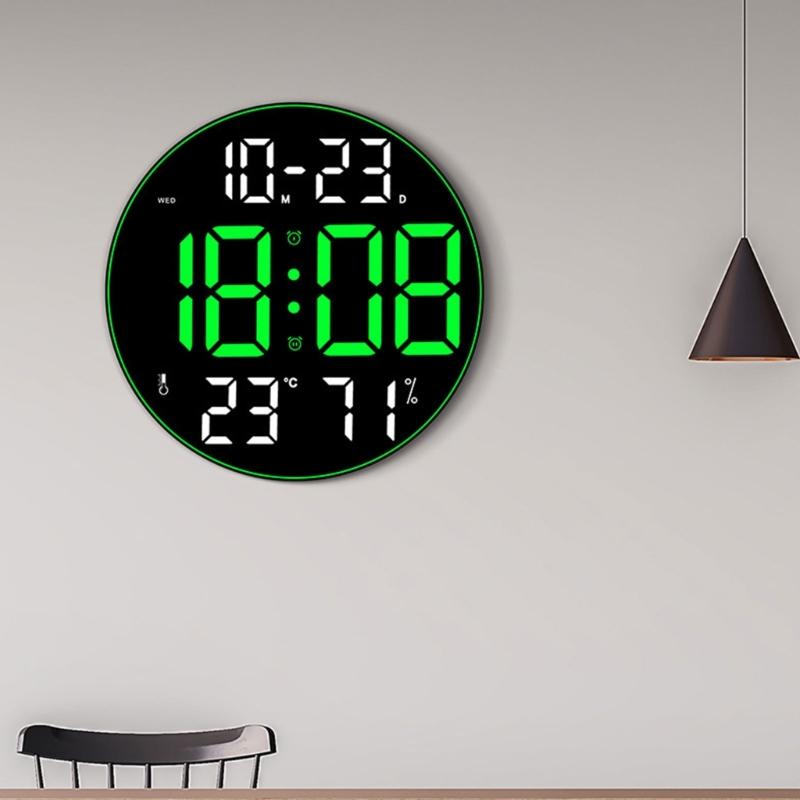 Modern Digital Wall Clock Remote Controlled 5-Level Adjustable Brightness 12inch Large Screen Wall Clock for Offices