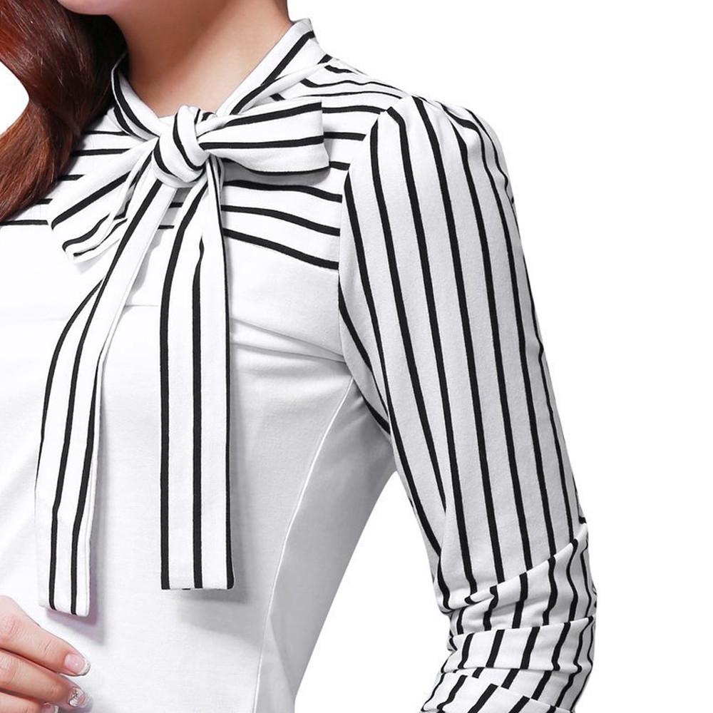 Bow Tie Waist Striped Blouse