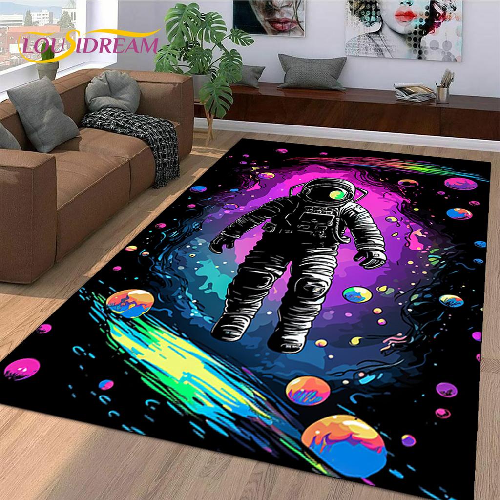 Astronaut Dream Universe Spaceman 3D Outer Space Cartoon Rug Carpet for Living Room Bedroom Decor,Non-slip for Sofa Doormat Kids