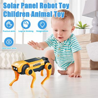 Solar Robot Dog Toy Movable Joints Electric Walking Mechanical Cat Toy Kids STEM Educational Animal Assembly Toy Toddlers Boys Girls Gift