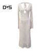 Damen Strandkleid Aushöhlen Gestrickt Rückenfrei Schnürriemen V-Ausschnitt Lockerer Kittel Überzug Langarm Sonnenschutz Lady Bikini Badeanzug Beachwear