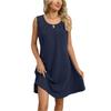 Women's Dress Solid Color Round Neck Hollow Pleated Sleeveless Pocket Dresses