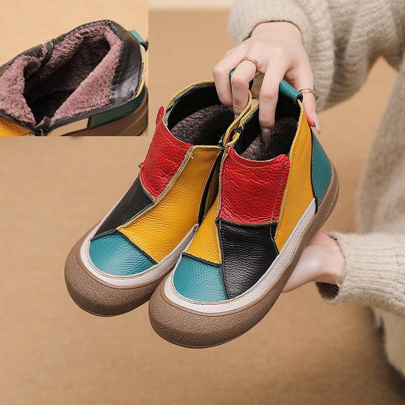 

Johnature Женская обувь смешанных цветов из натуральной кожи, удобные ботильоны на мягкой подошве, универсальные 42-Plush жёлтый